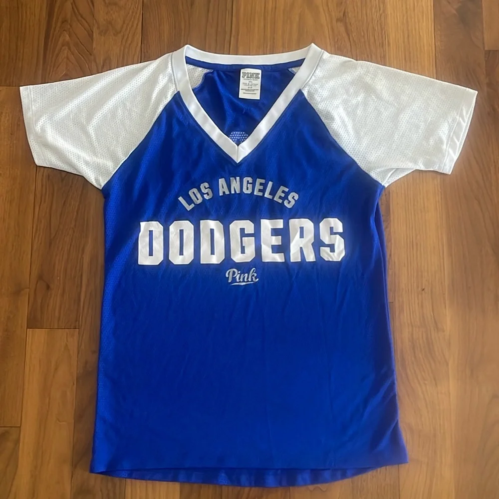 Los Angeles Dodgers MLB PINK by Victoria’s Secret Royal/White Mesh Jersey-S - Picture 2 of 5
